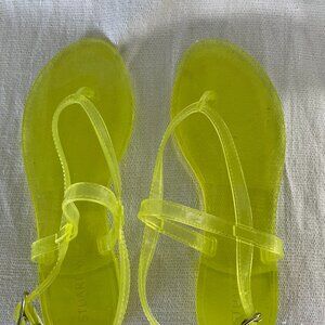 Stuart Weitzman Jelly Florescent Yellow Thong Ankle Strap Sandals